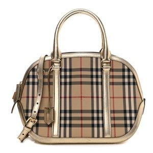 BURBERRY Horseferry Check Metallic Small Orchard
Bowling Bag Gold